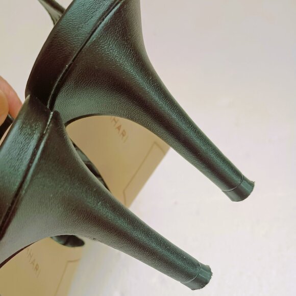 Tahari Gloriann Slingback Heels 8 Black Leather Peep Toe Shoe - Picture 6 of 10